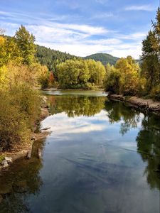 Preview wallpaper lake, trees, forest, hills, water