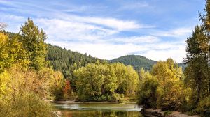 Preview wallpaper lake, trees, forest, hills, water