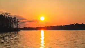 Preview wallpaper lake, trees, forest, sunset, nature