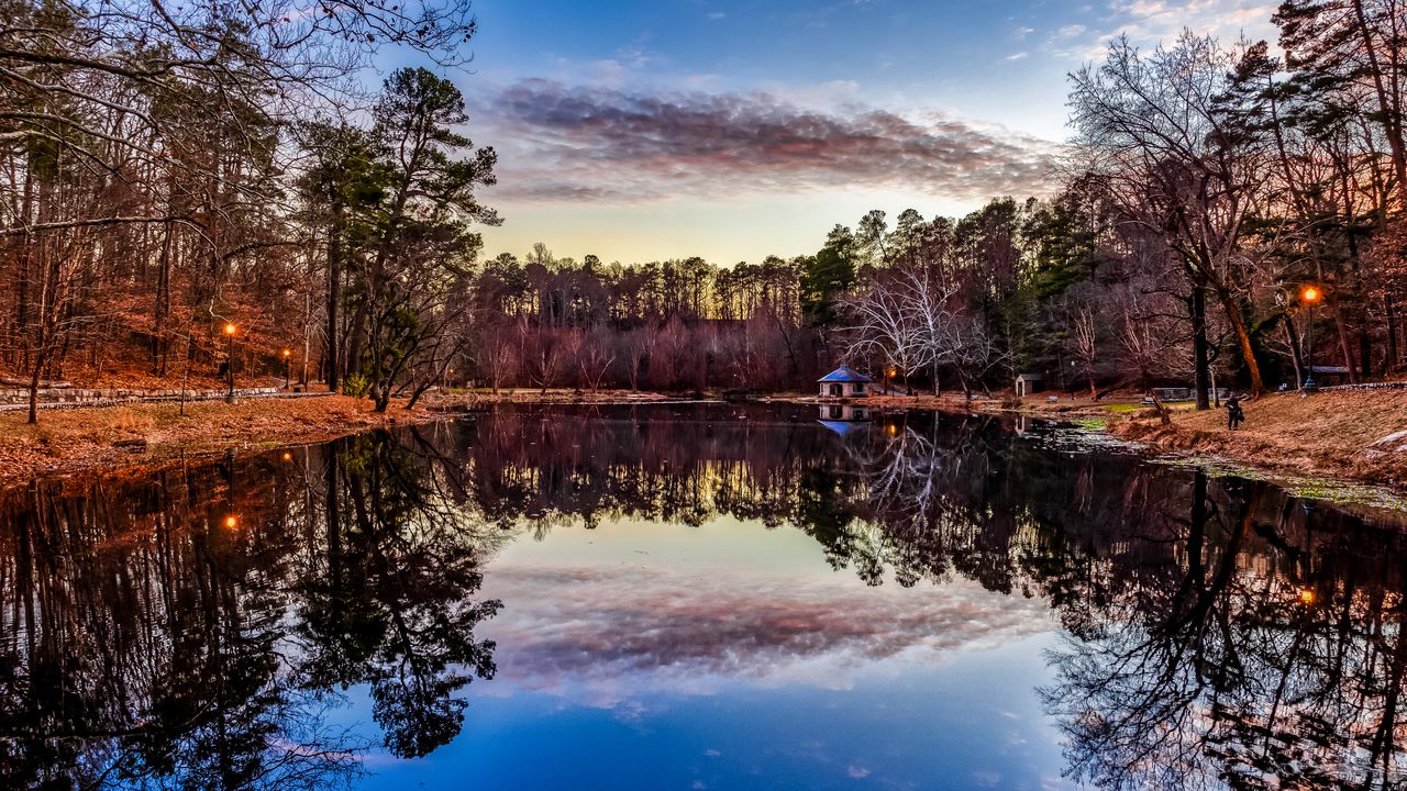 Wallpaper lake, trees, house, reflection, landscape