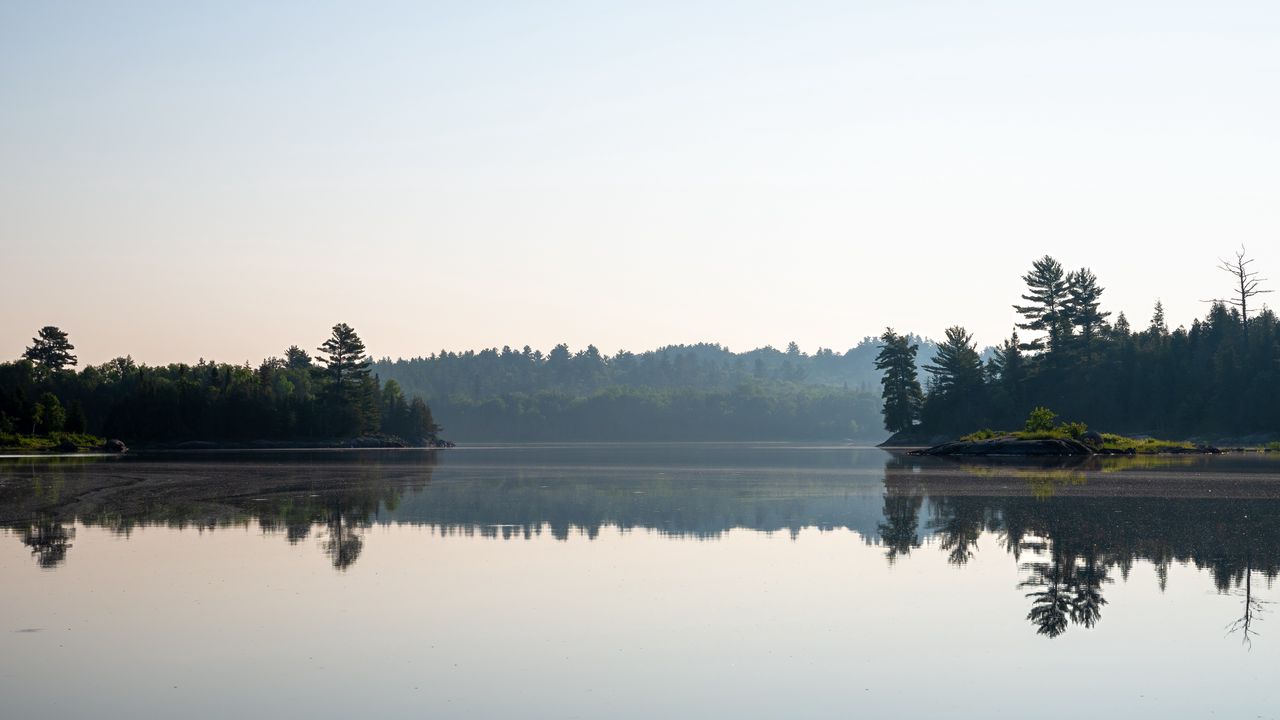 Wallpaper lake, trees, island, reflection, landscape, nature