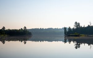 Preview wallpaper lake, trees, island, reflection, landscape, nature