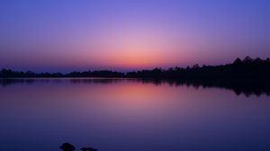 Preview wallpaper lake, trees, landscape, evening, dark
