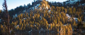 Preview wallpaper lake, trees, mountain, stones, shore