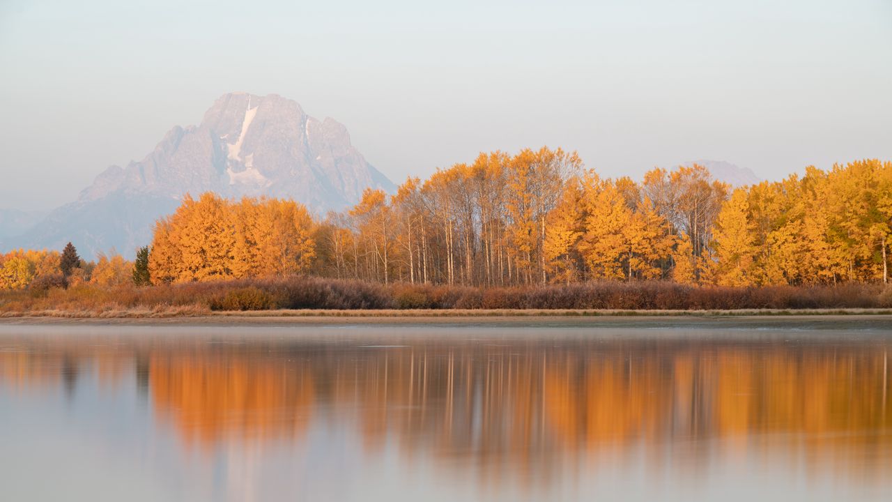 Wallpaper lake, trees, mountain, shore, autumn