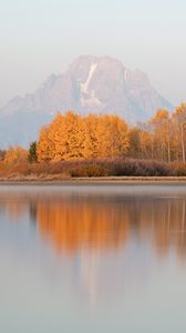 Preview wallpaper lake, trees, mountain, shore, autumn