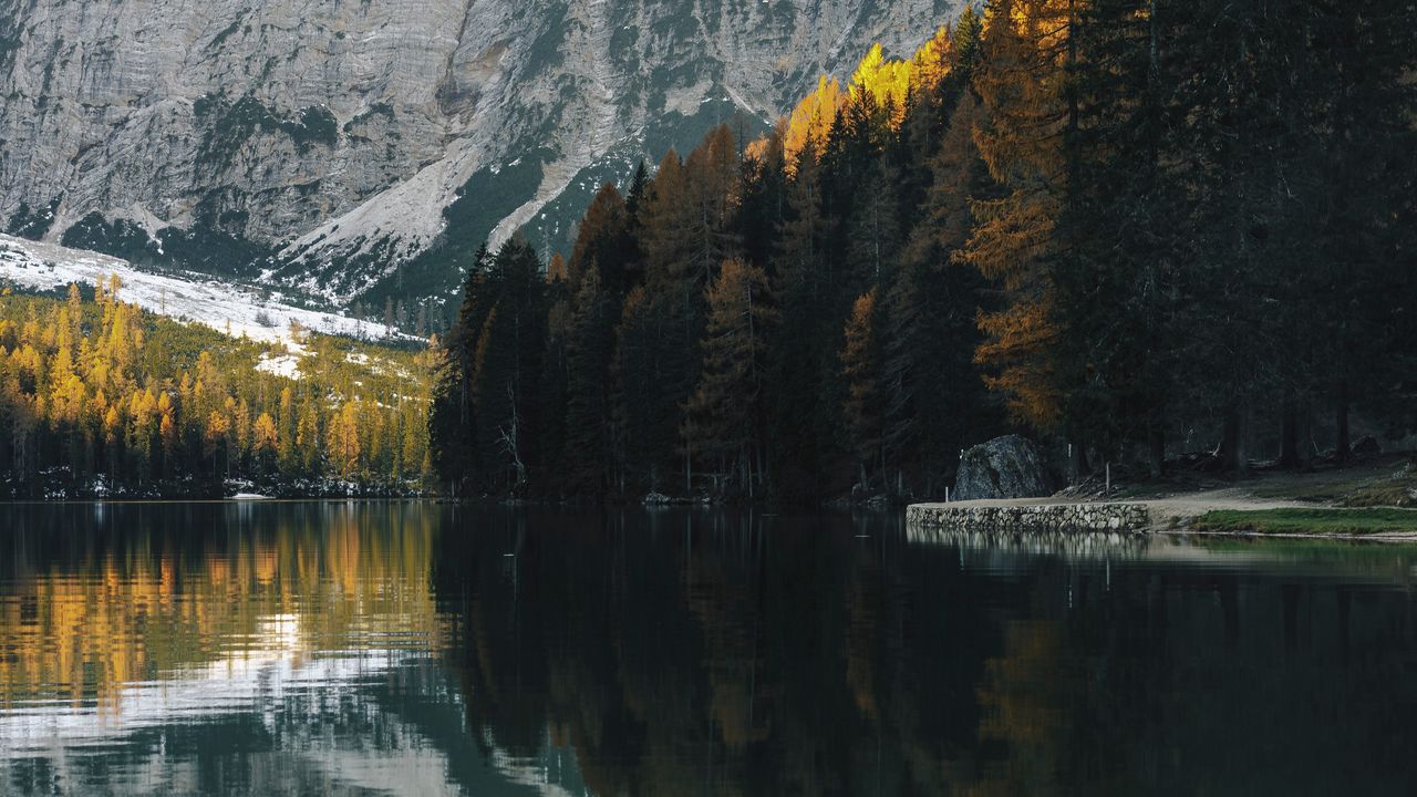 Wallpaper lake, trees, mountain, water, reflection