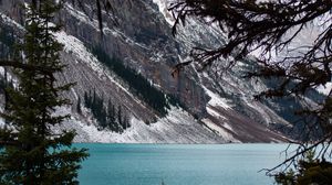 Preview wallpaper lake, trees, mountain, landscape, snow