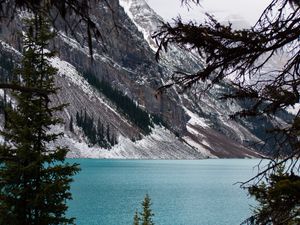 Preview wallpaper lake, trees, mountain, landscape, snow