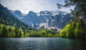 Preview wallpaper lake, trees, mountains, nature