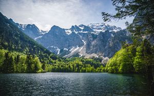 Preview wallpaper lake, trees, mountains, nature