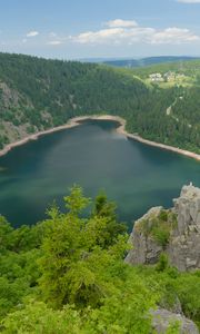 Preview wallpaper lake, trees, mountains, clouds, landscape