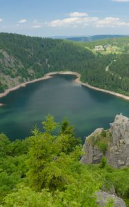 Preview wallpaper lake, trees, mountains, clouds, landscape