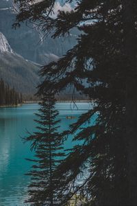 Preview wallpaper lake, trees, mountains, boat, nature