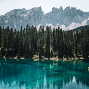 Preview wallpaper lake, trees, mountains, reflection, landscape