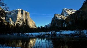 Preview wallpaper lake, trees, mountains, snow