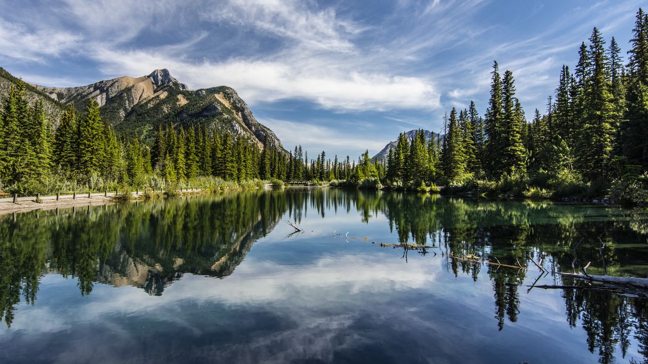 Wallpaper lake, trees, mountains, reflection, sky hd, picture, image