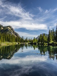 Preview wallpaper lake, trees, mountains, reflection, sky