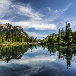 Preview wallpaper lake, trees, mountains, reflection, sky
