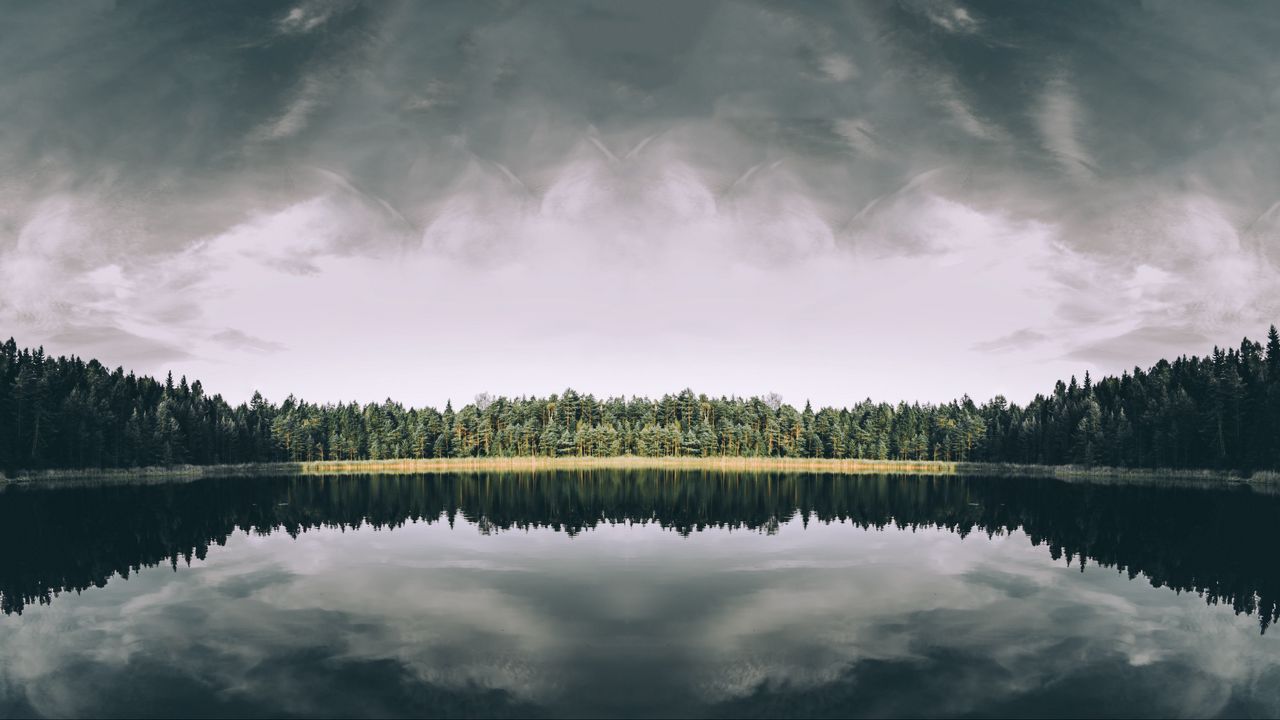 Wallpaper lake, trees, reflection, sky