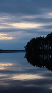 Preview wallpaper lake, trees, reflection, sky, evening, dark