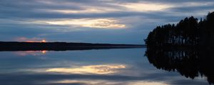 Preview wallpaper lake, trees, reflection, sky, evening, dark