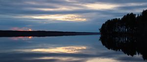 Preview wallpaper lake, trees, reflection, sky, evening, dark