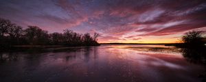 Preview wallpaper lake, trees, shore, evening, sky