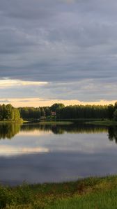 Preview wallpaper lake, trees, shore, grass, landscape