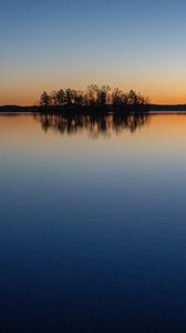 Preview wallpaper lake, trees, silhouettes, landscape, evening