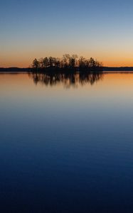 Preview wallpaper lake, trees, silhouettes, landscape, evening