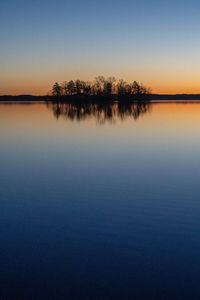 Preview wallpaper lake, trees, silhouettes, landscape, evening