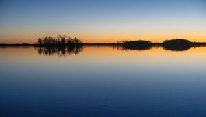 Preview wallpaper lake, trees, silhouettes, landscape, evening