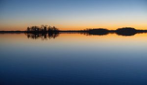 Preview wallpaper lake, trees, silhouettes, landscape, evening