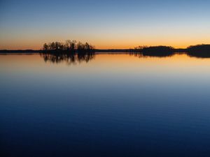 Preview wallpaper lake, trees, silhouettes, landscape, evening