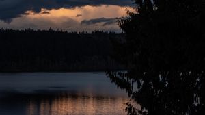 Preview wallpaper lake, trees, silhouettes, moon, night