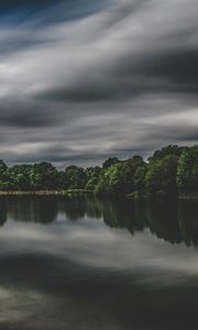 Preview wallpaper lake, trees, sky, clouds, overcast