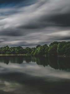 Preview wallpaper lake, trees, sky, clouds, overcast
