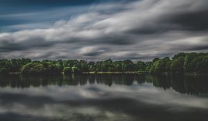 Preview wallpaper lake, trees, sky, clouds, overcast