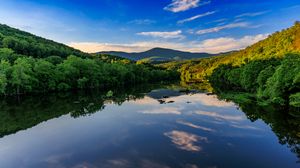 Preview wallpaper lake, trees, sky, clouds, nature