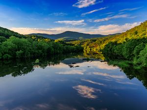 Preview wallpaper lake, trees, sky, clouds, nature