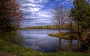 Preview wallpaper lake, trees, sky, landscape, hdr