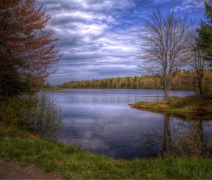 Preview wallpaper lake, trees, sky, landscape, hdr