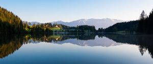 Preview wallpaper lake, trees, spruce, reflection, sky