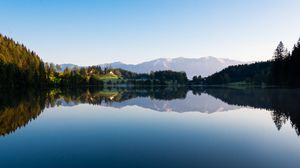 Preview wallpaper lake, trees, spruce, reflection, sky