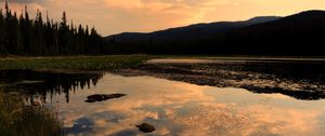 Preview wallpaper lake, trees, spruce, reflection, sky, clouds