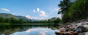 Preview wallpaper lake, trees, stones, bottom, transparent, landscape