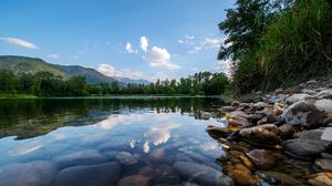 Preview wallpaper lake, trees, stones, bottom, transparent, landscape