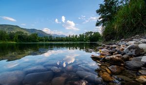 Preview wallpaper lake, trees, stones, bottom, transparent, landscape