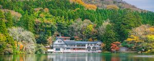 Preview wallpaper lake, trees, structure, reflection, hdr